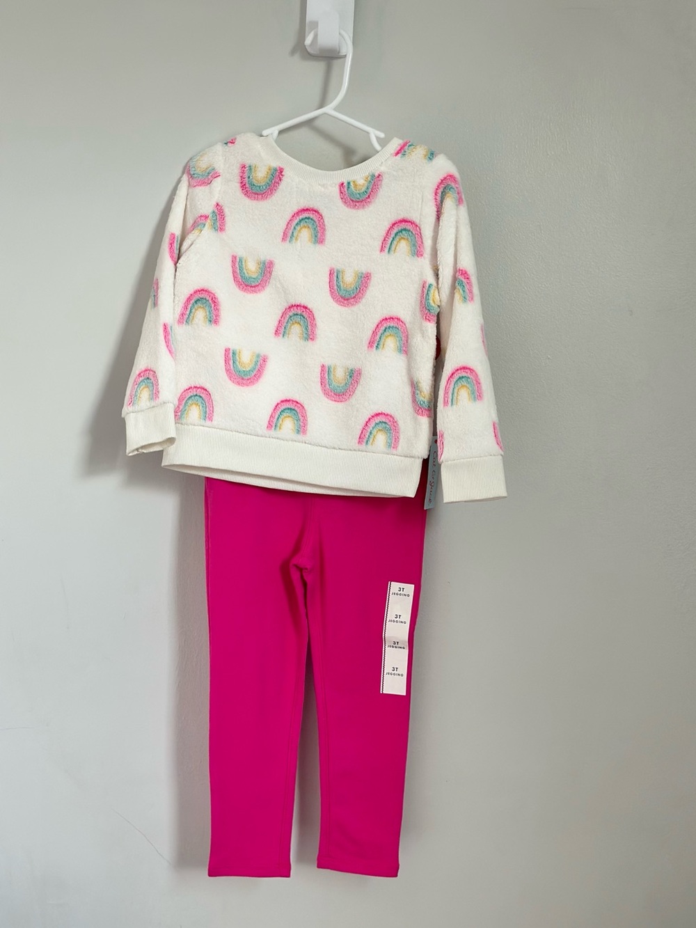 Cat & Jack Girls 3T Rainbow Fleece Sweatshirt & Pink Jeggings Set NWT